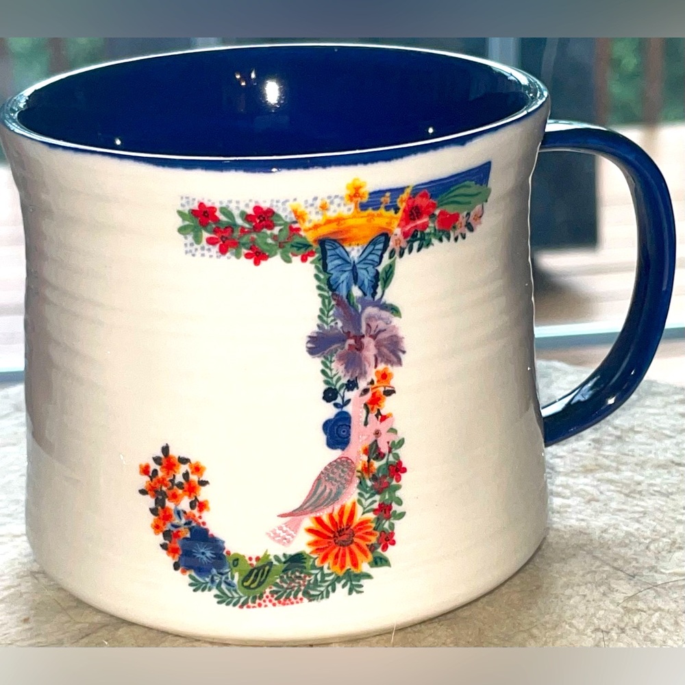 Brand New Nathalie Lete for Anthropologie Floral Monogram J Mug